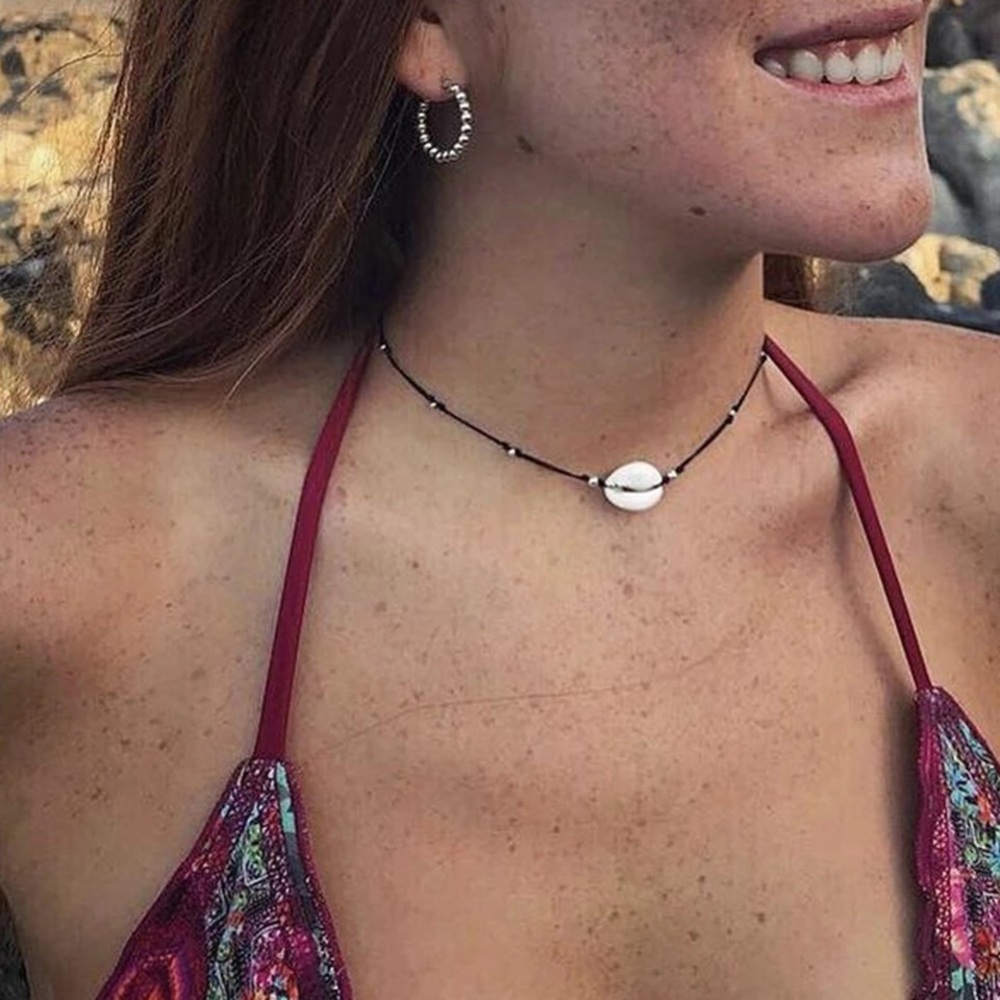 🔥Black rope silver Cowrie Shell Choker Necklace🔥